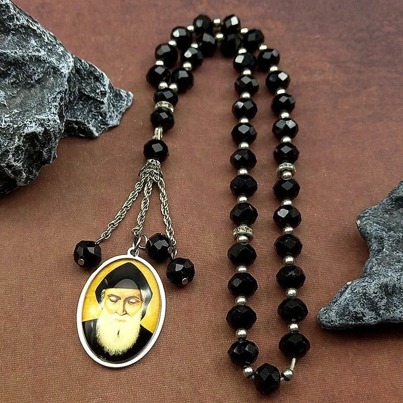 Women Men Stainless Steel Gold Color Amulet Prayer Beads Orthodox Church Saint Glass Medal Car Pendant Necklace