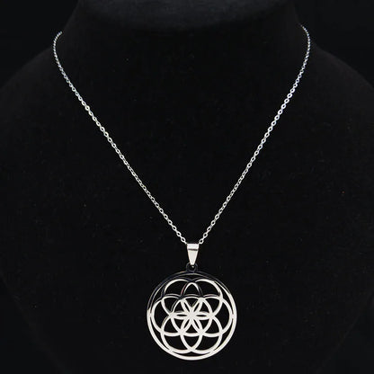 Women Men Sacred Geometry Seed of Life Talisman Yoga Flower of Life Stainless Steel Mandala Necklace