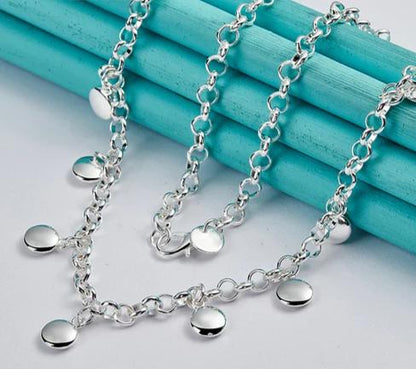 925 Sterling Silver Circle Round Bean Women Wedding Engagement Fashion Chain Necklace