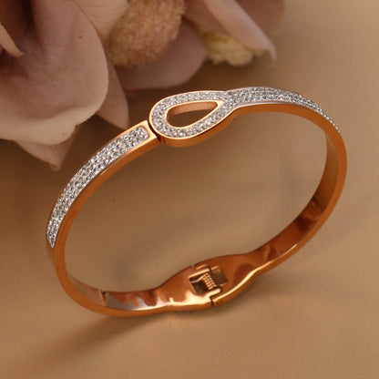 Women Stainless Steel Crystal Hollow Water Drop Open Bracelet Bangle
