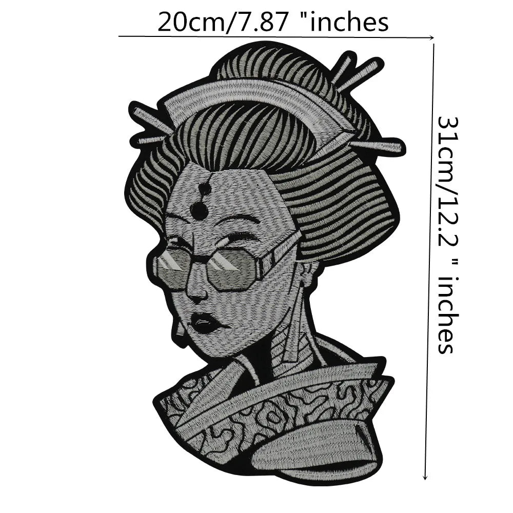 Japanese Geisha Glasses Girl Embroidery Patch Appliques Iron on Patches Badge Clothes Sewing