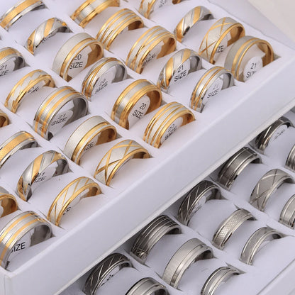 24pcs/lot Fashion Stainless Steel Stripe Gold Color Men Mix Stylish Rings