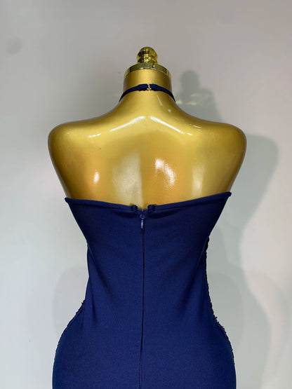 Women Sexy Celebrity Backless Halter Tassel Bandage Evening Party Birthday Wedding Dress