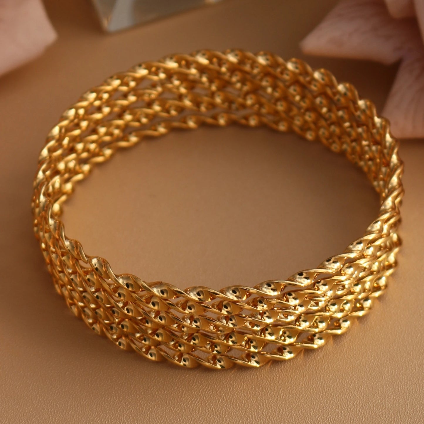 7pcs Stacking Bangle Design Roman Style Stainless Steel Gold Color Bracelet Gifts