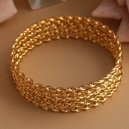 7pcs Stacking Bangle Design Roman Style Stainless Steel Gold Color Bracelet Gifts
