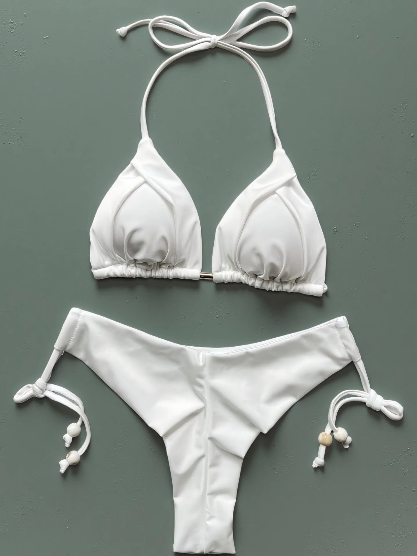 Women Lace Up Brazilian Thong Solid White/Black/Coffee Halter Swimsuit Bathing Beachwear Suit