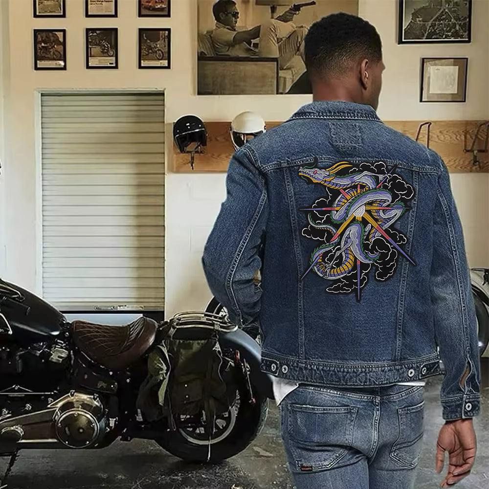 Colorful Python Embroidered Motorcycle Patch Appliques Iron on Patches Badge Clothes Sewing