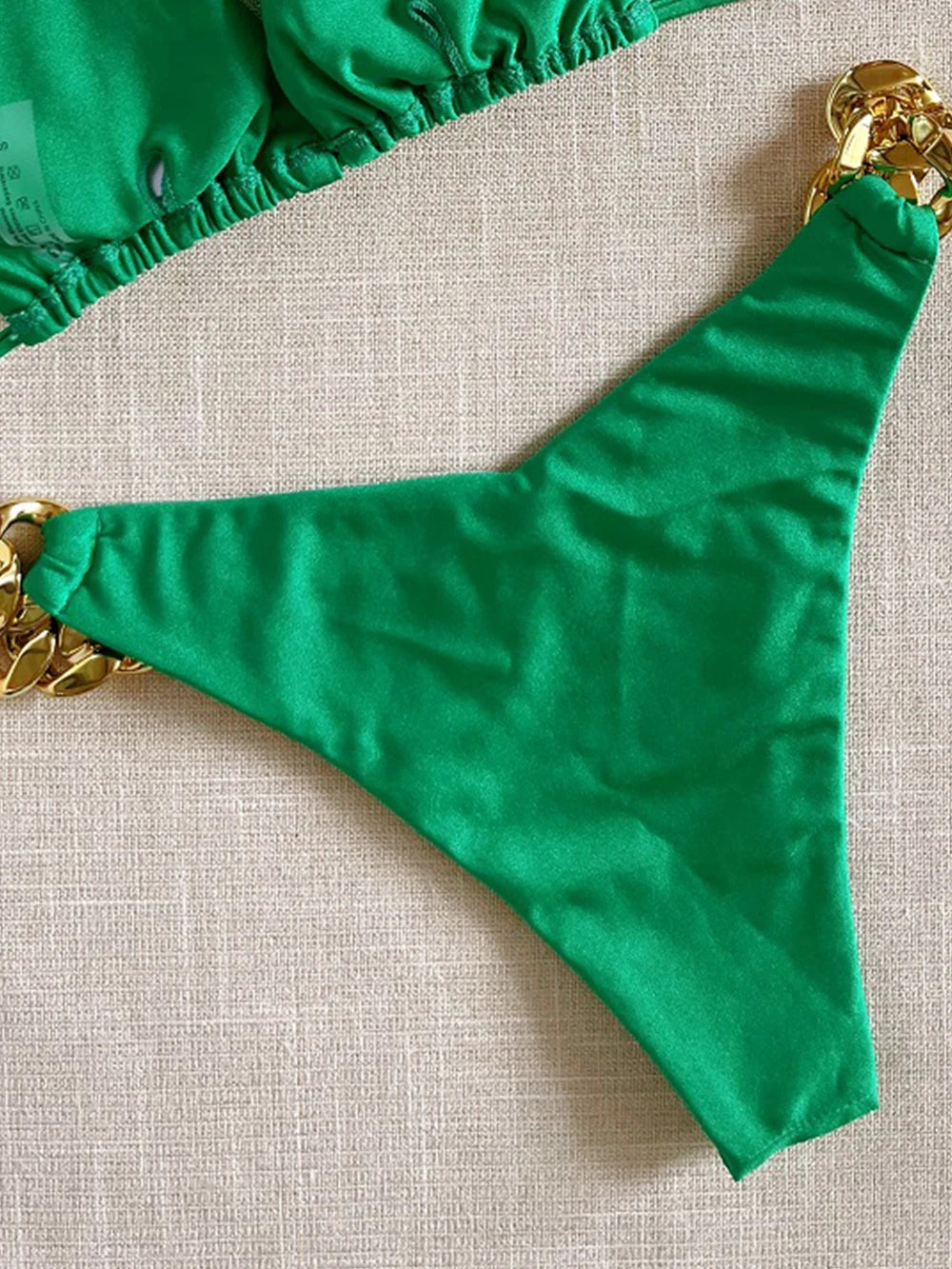 Sexy Triangle Solid Color Chain Decor Split Bikini Beachwear Brazilian Swimwear Bathing Suit