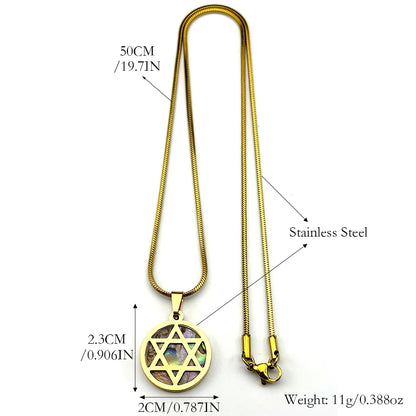 Women Men Abalone Stainless Steel Gold Color Jewish Star of David Aesthetic Hexagram Amulet Necklace