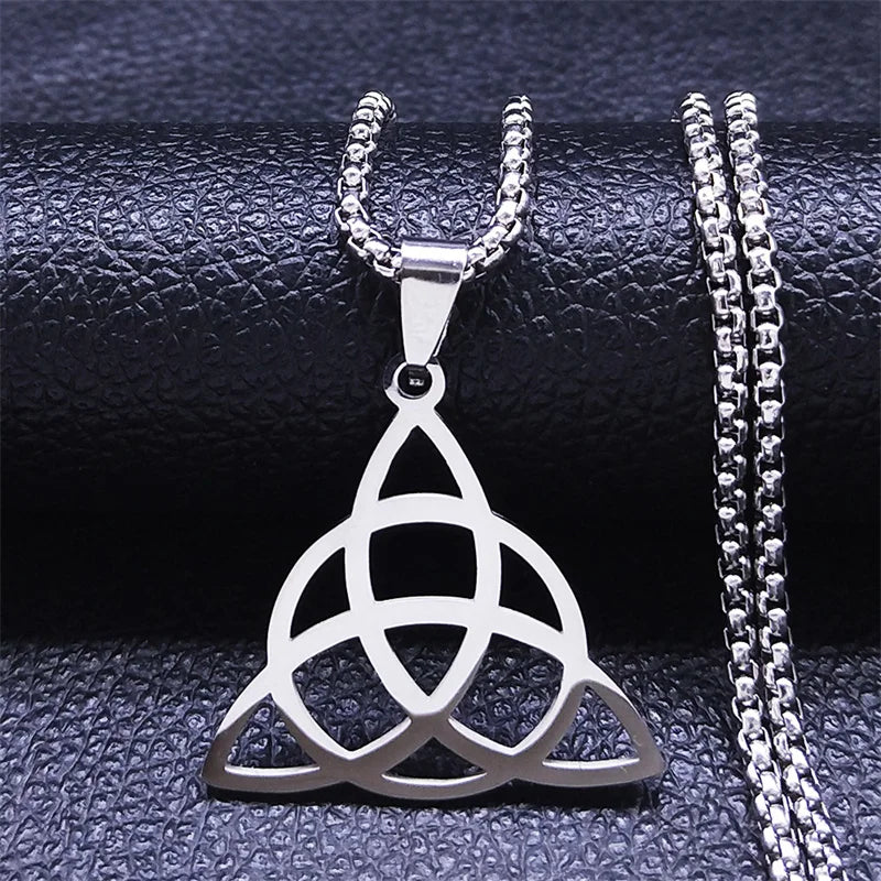 Men Women Silver Color Wicca Witchcraft Stainless Steel Witch Irish Knot Necklace