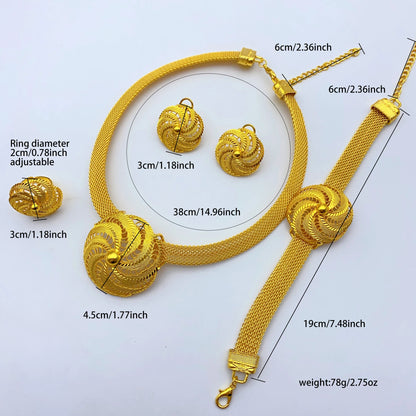 Dubai Women Wedding Gold Plated African Indian Round Necklace Earrings Jewelry Sets