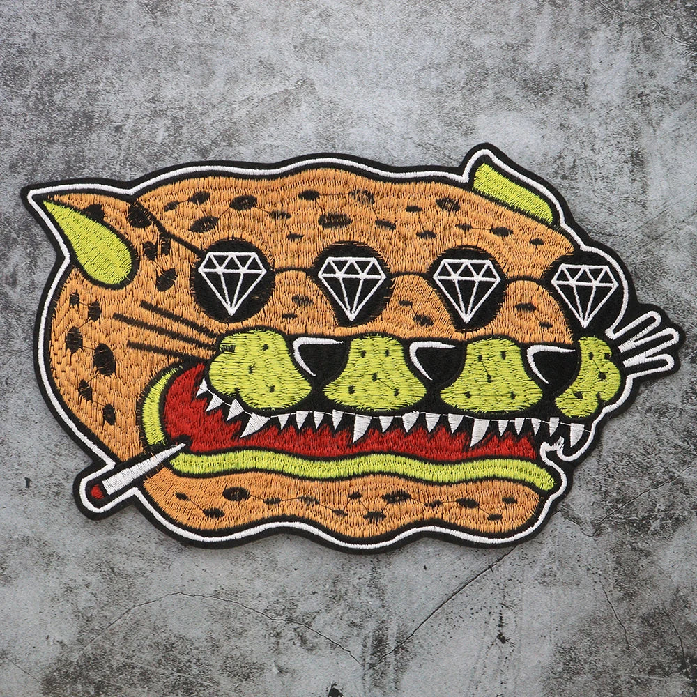 Large Size Biker Applique Fierce Tiger head Embroidery Patches Iron on for Clothes Animal Stickers Patch