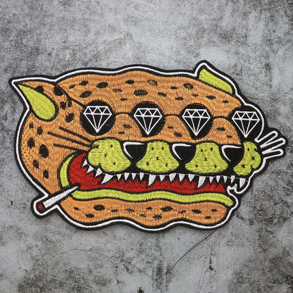 Large Size Biker Applique Fierce Tiger head Embroidery Patches Iron on for Clothes Animal Stickers Patch