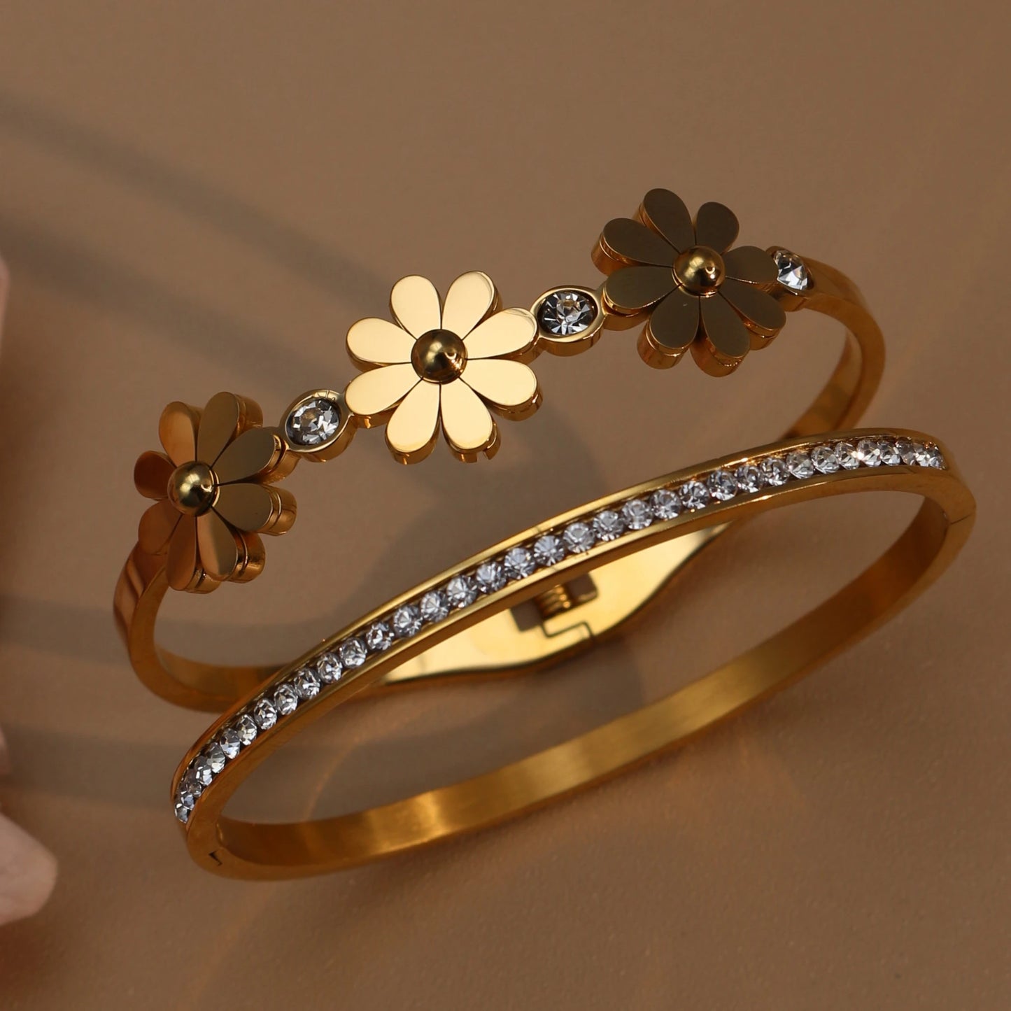 Delicate Crystal Shape Stainless Steel Gold Color Women's Bracelet Bangles