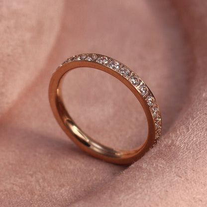 2mm Women 18k gold plated Stainless Steel Crystal CZ Eternity Wedding Ring Gifts