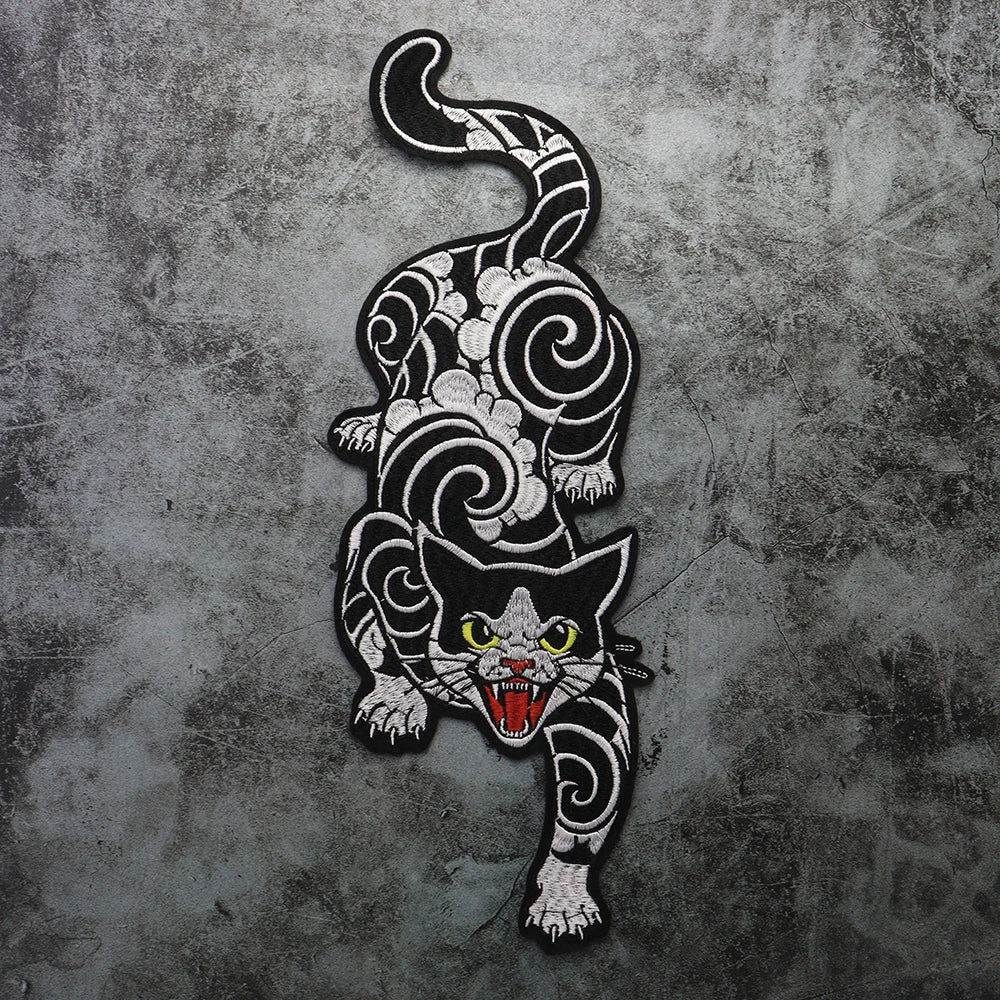 Large Black Noble Animal Cat Patch Embroidered Patches Iron on Clothing Backpack Badges Twill Craft Stickers