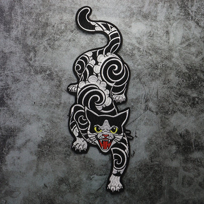 Large Black Noble Animal Cat Patch Embroidered Patches Iron on Clothing Backpack Badges Twill Craft Stickers
