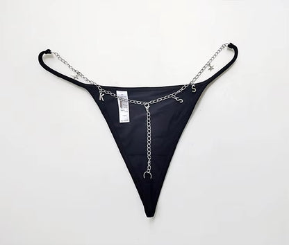 Women Letter Diamond Rhinestones G-String Briefs Underwear Low Waist Thong Panties