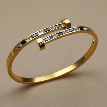 Stainless Steel Bangle Four-leaf Clover Crystal Design Stacking Bracelet Bangle