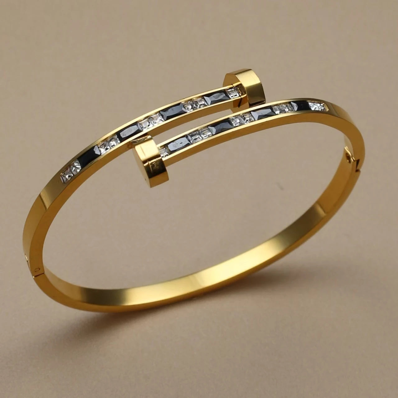 Fashion Cross Crystal Design Stainless Steel Gold Color Stacking Bracelet Bangle