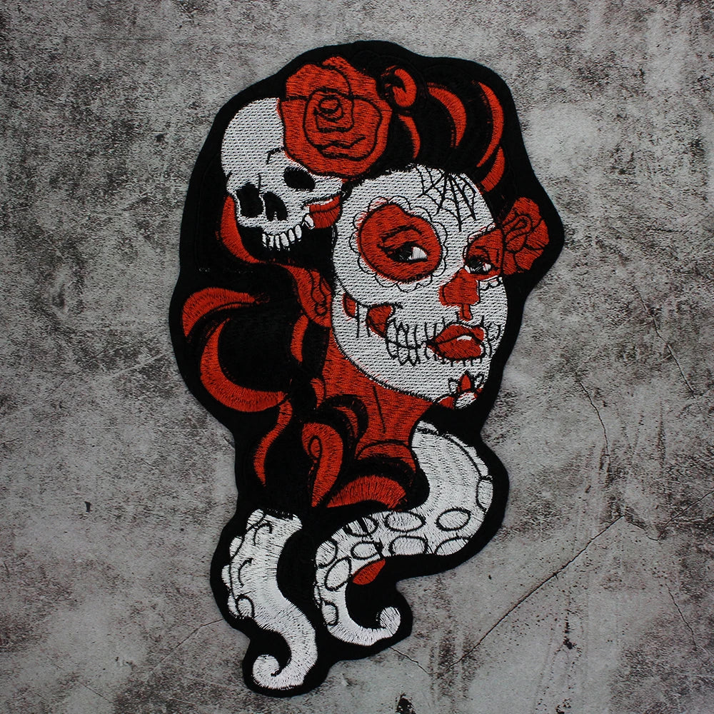 Punk Skull Embroidery Ghost Bride Stripe Badge Patch Iron on Patches Clothes DIY