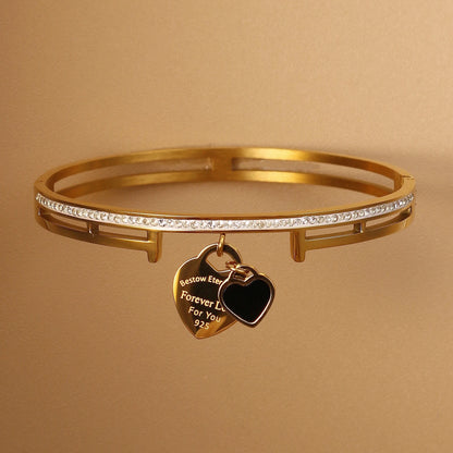 Women Fashion Double Peach Heart Love Stainless Steel Gold Color Bracelet Bangle Gifts