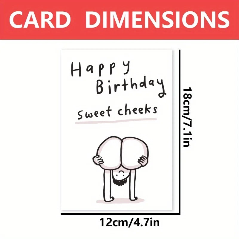 1pc Happy Birthday Card, Funny Cartoon Humorous Sweet Cheek Friendship Lover Wishes