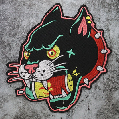 Large Size Biker Applique Fierce Tiger head Embroidery Patches Iron on for Clothes Animal Stickers Patch