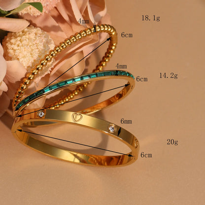 Women 18k Gold Plated Stainless Steel Green Zircon Bangles Bracelet Set Gift.