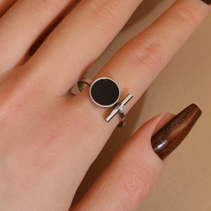 Women 2-In-1Black Acrylic Zirconia Stainless Steel Ring Bangle Bracelet Gifts Set