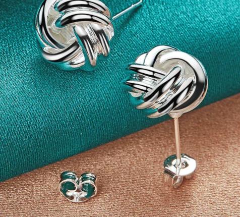 925 Sterling Silver Knot Twist Woman Wedding Engagement Fashion Party Charm Stud Earrings