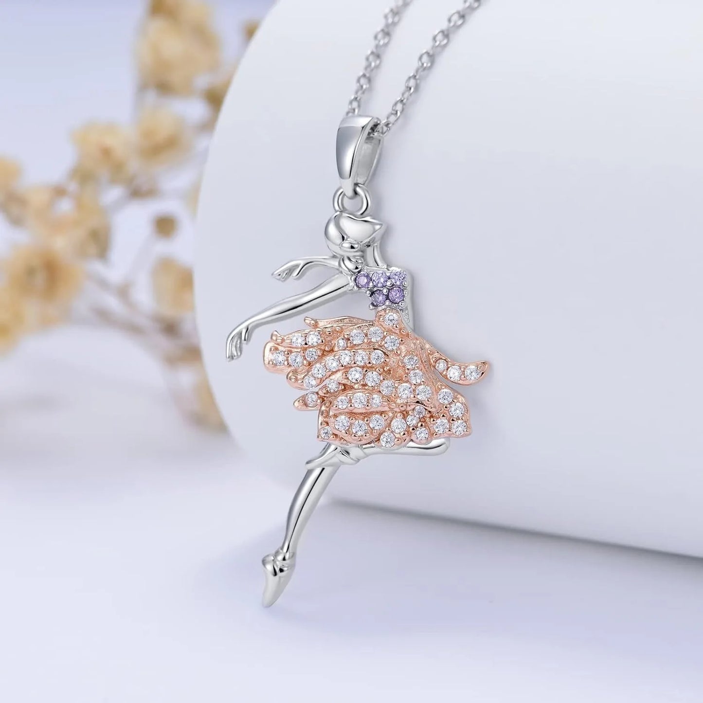 Women Exquisite Ballet Girl Colorful Rhinestone Pendant Necklace