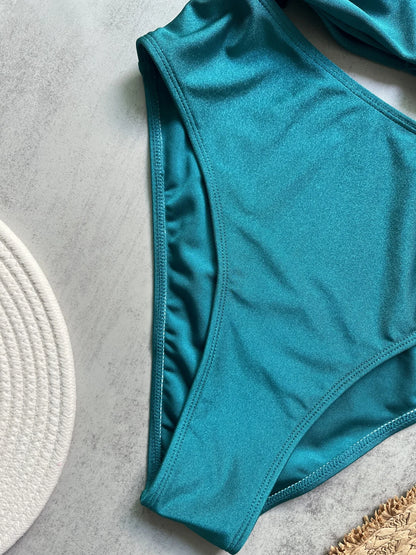 Sexy Metal Rings Cut Out Swimwear One Piece Swimsuit Bandeau High Leg Cut Bather Bathing Suit