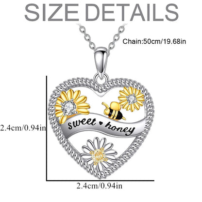 Women Fashionable Elegant Heart Shaped Bee Sunflower Pendant Necklace