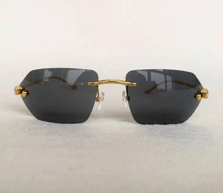 Women Men Gold Silver Designer Y2K Rimless Curved Rectangle Vintage Punk Shades Sunglasses