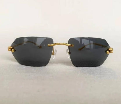 Women Men Gold Silver Designer Y2K Rimless Curved Rectangle Vintage Punk Shades Sunglasses