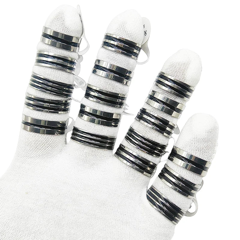 20pcs/lot Wholesale Stainless Steel Finger Women Men Black Stripe Enamel Mixed Style Rings