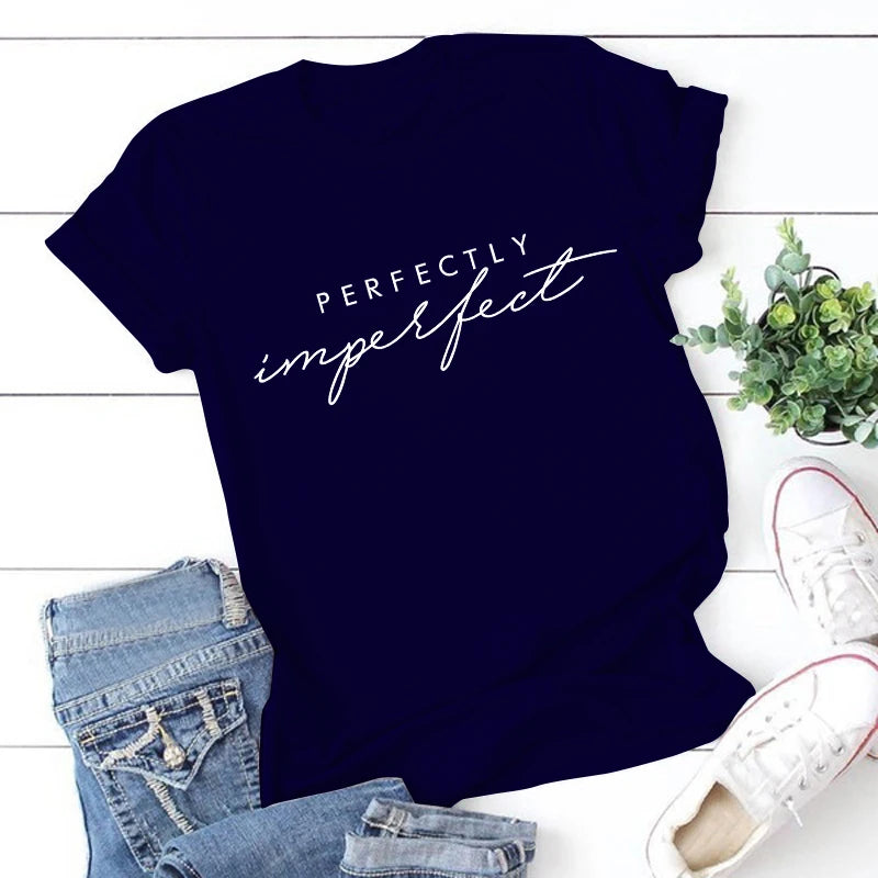 Men Women's Fashion Perfectly Imperfect Letter Printed Funny Short Sleeves Tees Shirt Tops