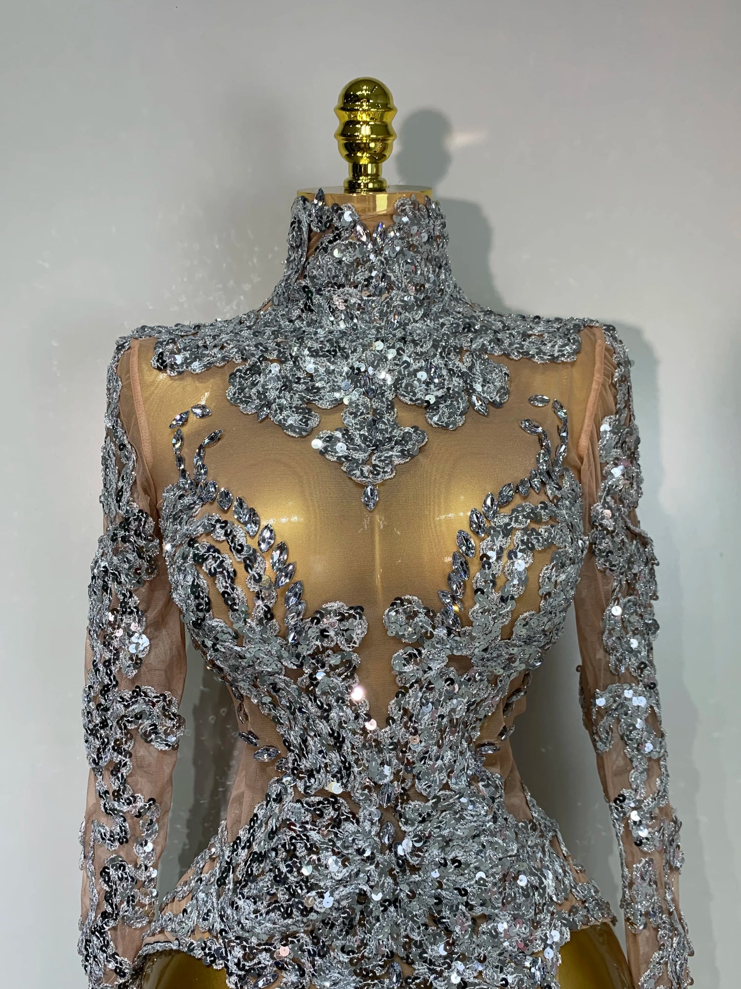 Sparkly Silver Gold Sequins Shor Sexy High Slit Nightclub Evening Party Birthday Dress