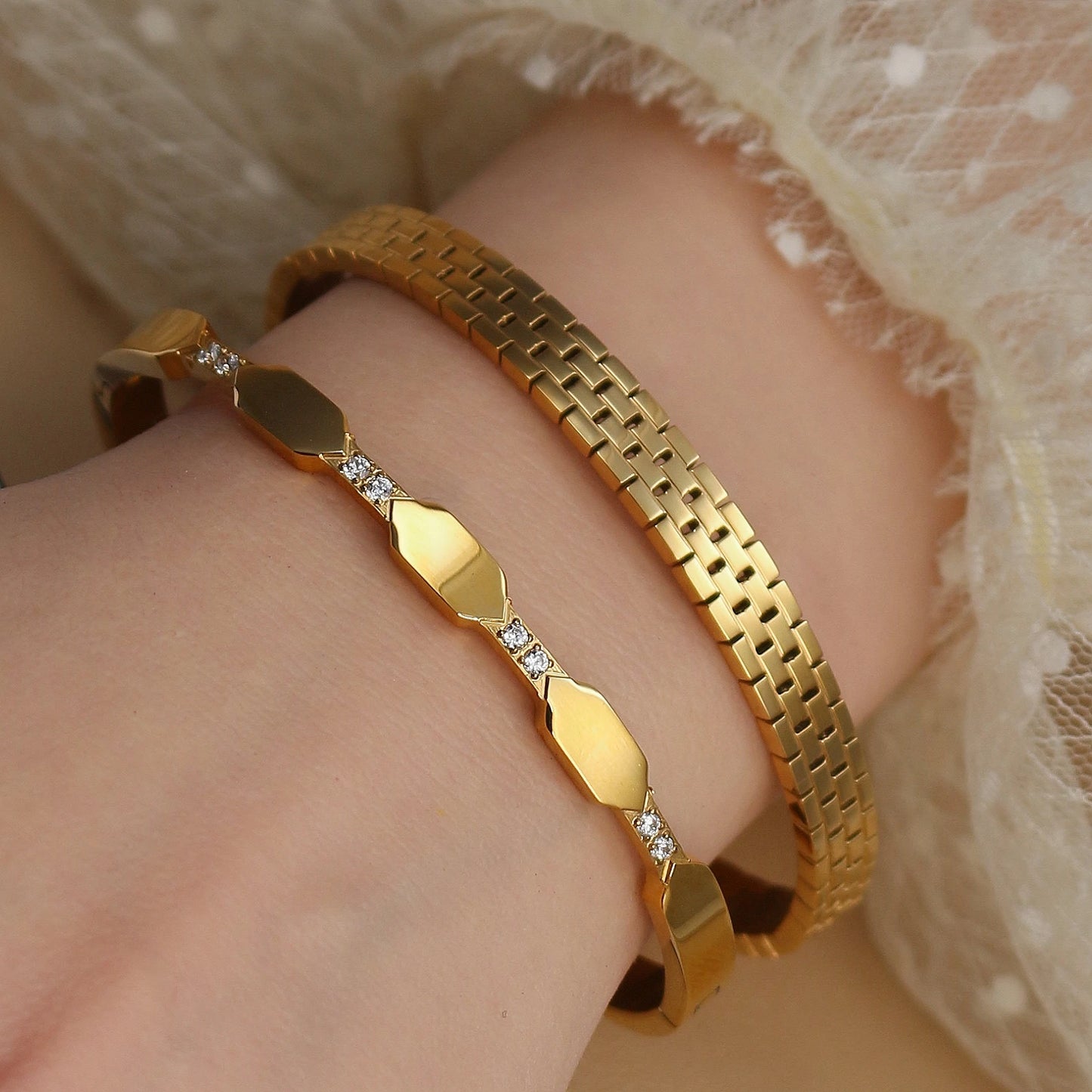 Exquisite Crystal Stainless Steel Women's Bracelet Bangles Gifts