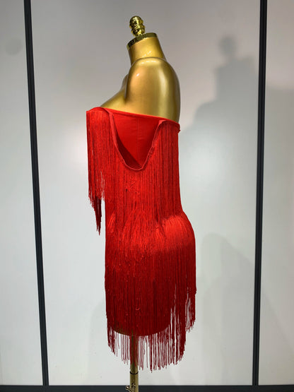 Sexy Strapless Tassel Off Shoulder Bandage Celebrity Evening Party Mini Birthday Dress