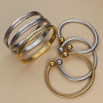 Stainless Steel Ball Open Cuff Bangle Wire Rope Bracelet Wrist Ornament Jewelry Gift
