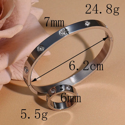 2-in-1 Women 18K Gold-Plated Stainless Steel Bracelet Ring Jewelry Set.
