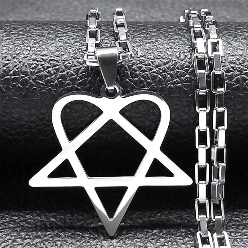 Women Men Stainless Steel Y2k Black Metal Band Goth Punk Hip Hop Rock Music Heartagram Star Heart Necklace