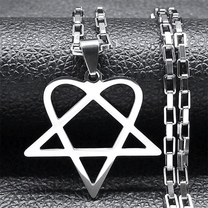 Women Men Stainless Steel Y2k Black Metal Band Goth Punk Hip Hop Rock Music Heartagram Star Heart Necklace