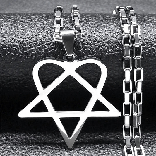 Women Men Stainless Steel Y2k Black Metal Band Goth Punk Hip Hop Rock Music Heartagram Star Heart Necklace