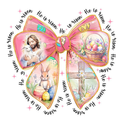 Easter Christian Jesus He is Risen Bow DIY Iron-On Heat Transfer Sticker Decals T-shirts Sweatshirts Bag Clothes Decor