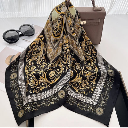 Women Silk Feeling Design Satin Square Scarf Wrap Shawl Scarves