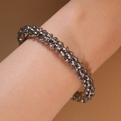 Luxury Women Roman Numeral Bead 18K Gold-Plated Stainless Steel Bangle Bracelet