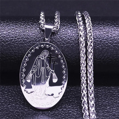 Men Stainless Steel Hip Hop Virgin Mary Medal Our Lady of Guadalupe Pendant Necklace